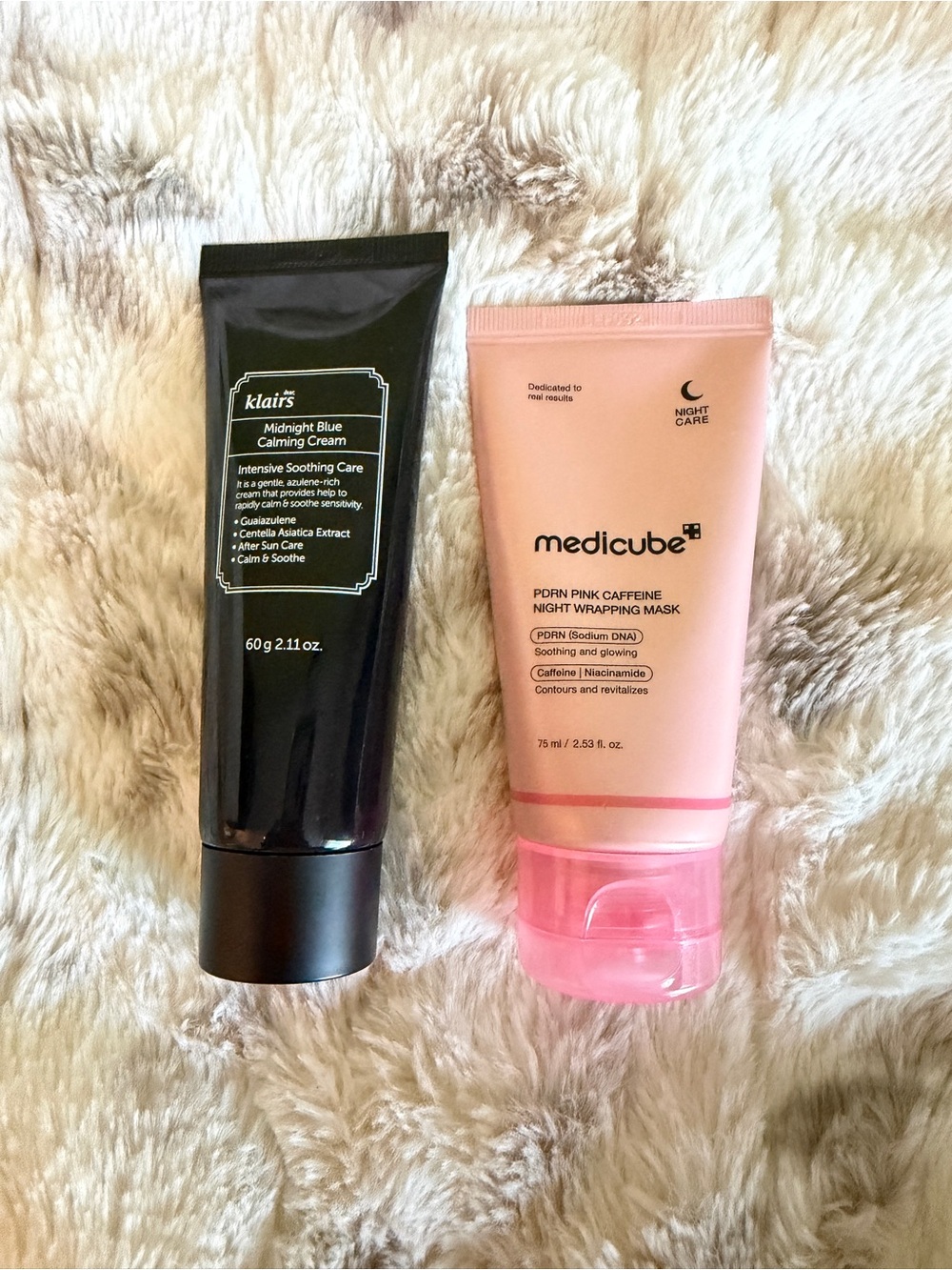 K-beauty Medicube PDRN Night Wrapping Mask and Dear Klairs Midnight Blue Cream